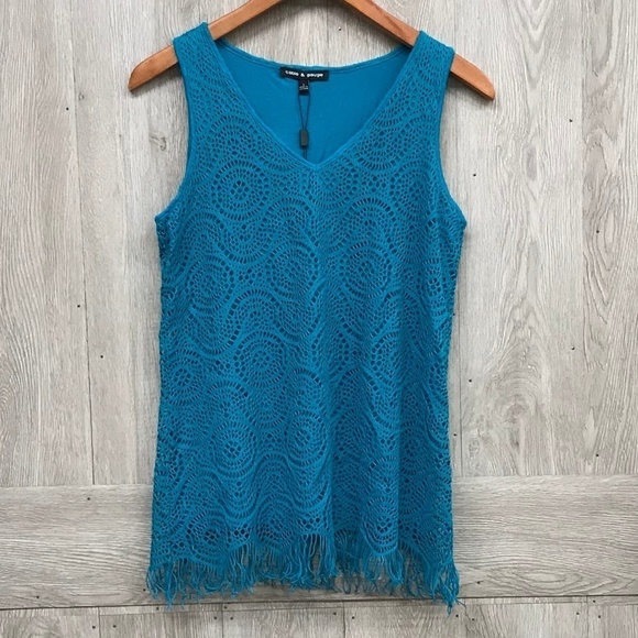 Cable & Gauge Teal Lace Overlay Tank Top BB279 - Picture 1 of 2